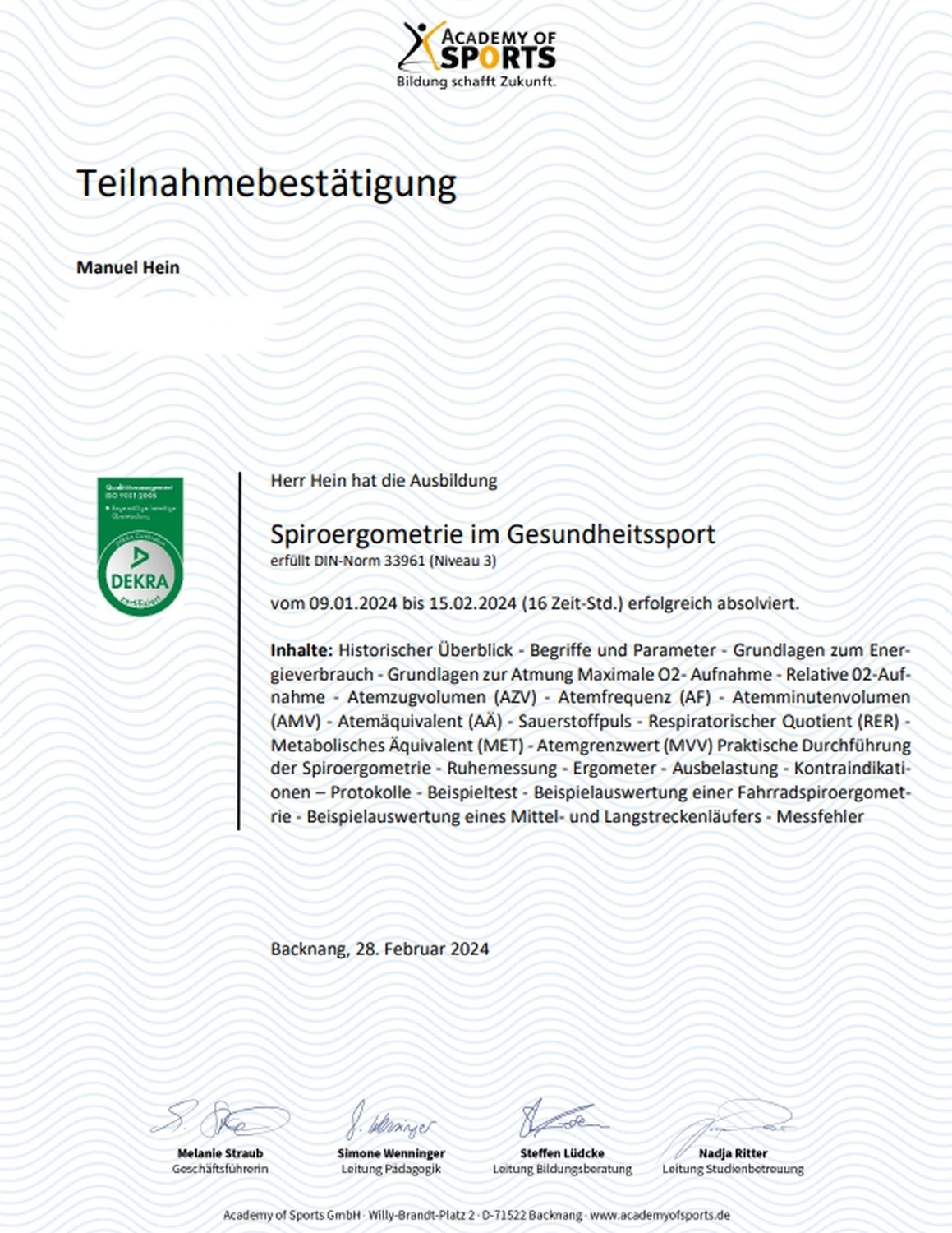Der Laufcoach - Leistungscoaching und Analyse für Läufer - Zertifikat